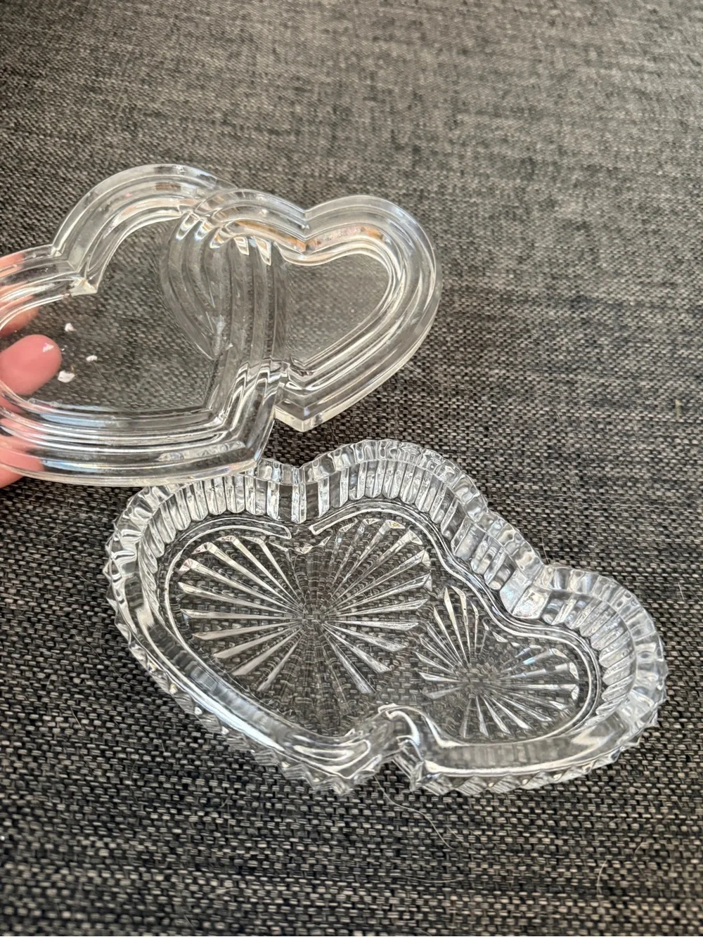 Clear Heart-Shaped Glass Trinket Dish - Clear vintage